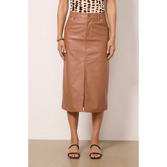 Sanctuary by Evereve Triple Threat Vegan Leather Midi Skirt Rawhide Camel Brown - Picture 1 of 5